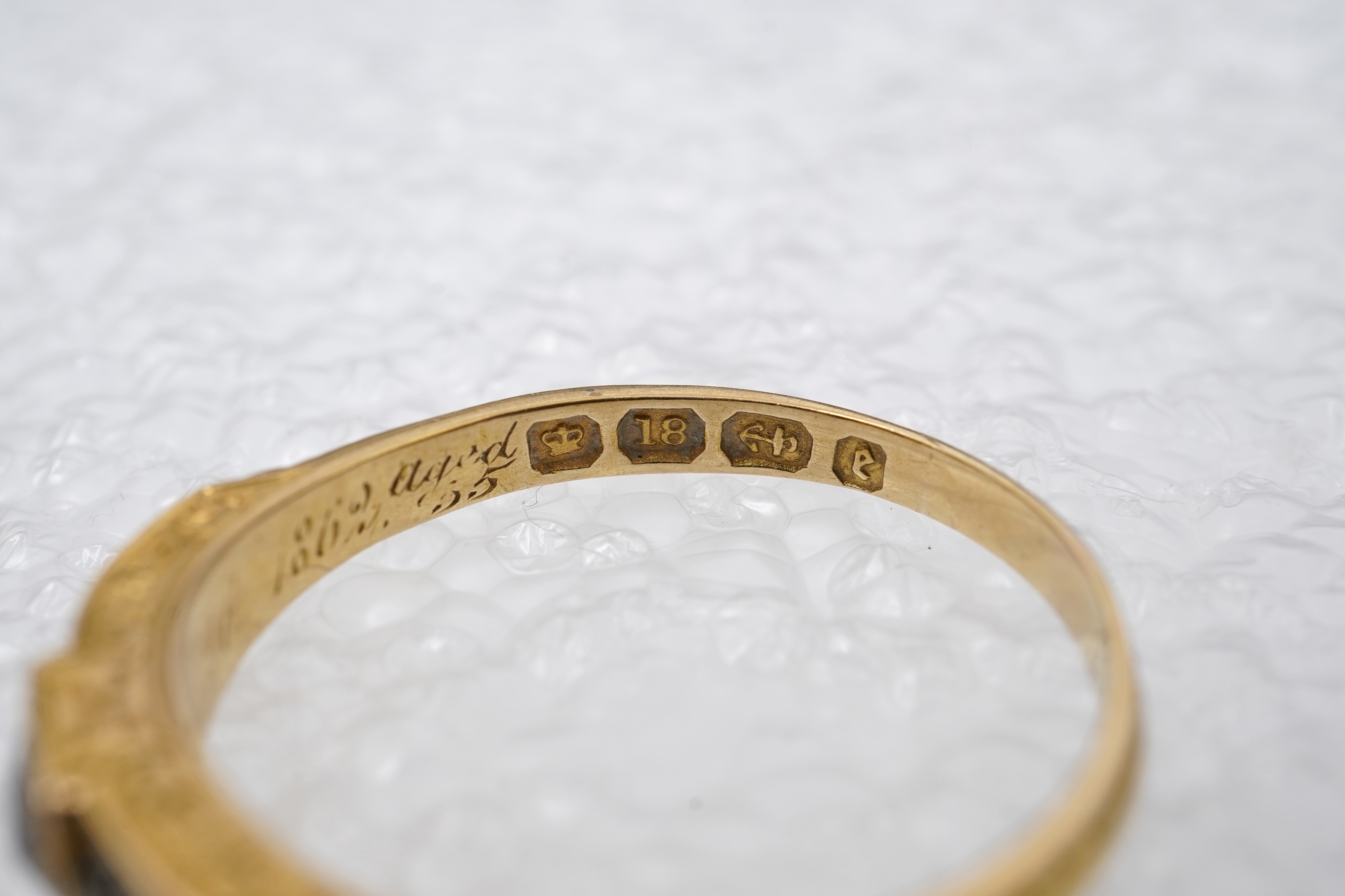 A Victorian diamond mourning ring, circa 1879